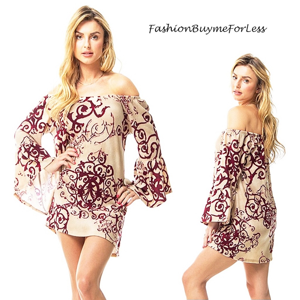 Gypsy Scroll Bell Sleeve Fleece Tunic Sweater Top